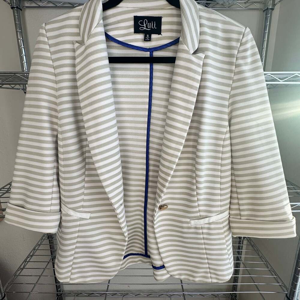 Luii Striped Blazer White Taupe Gold Button Single Breasted Jacket Size S